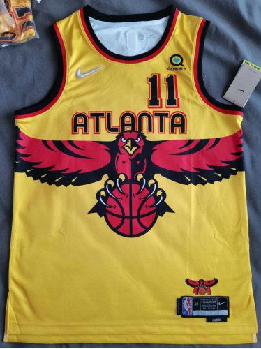 NBA 11 Young Atlanta Hawks 21-22 City Maillot jaune avec brodé 75th patches